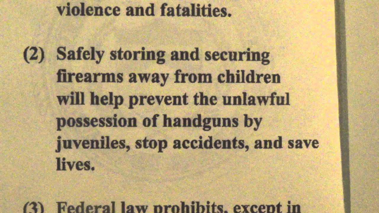 Youth Handgun Safety Act Dec 24 2015 YouTube