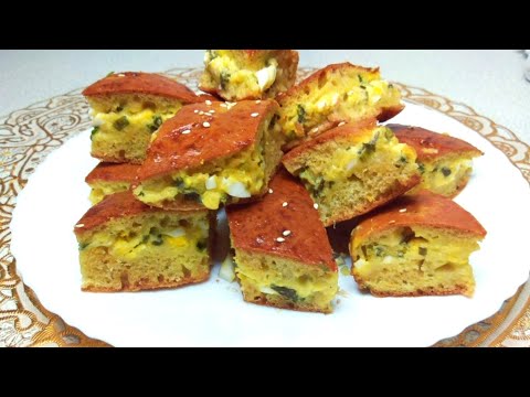 пирог с луком и яйцом \ заливной пирог с зеленым луком и яйцом .