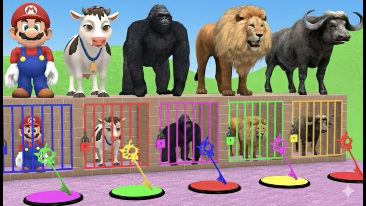 Long Slide Game With Cow Elephant Gorilla Hippopotamus Tiger 3d Animal Game Funny 3d Animals