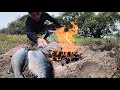 Primitive Cooking Fish On Coals! Pole Spearing Catch & Cook