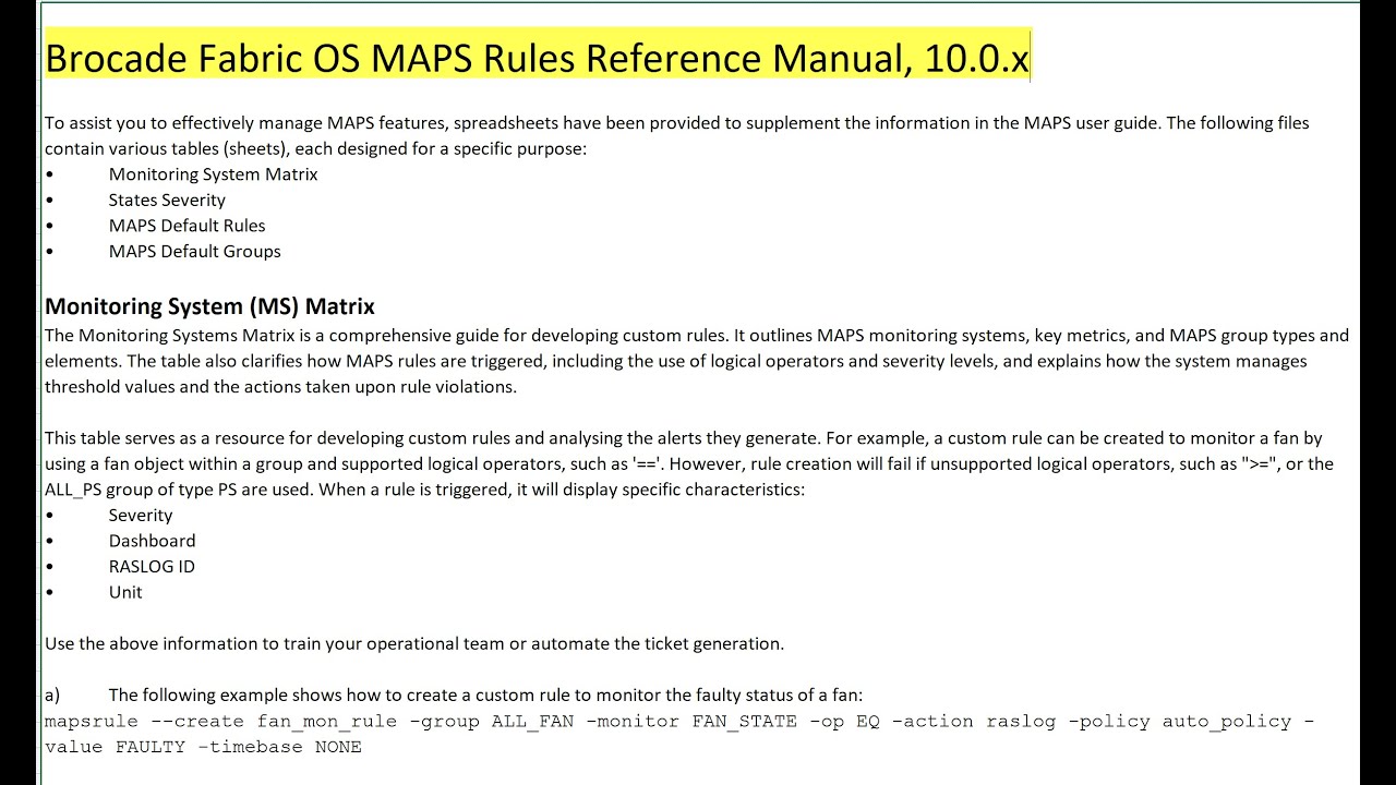 Brocade Fabric OS MAPS Rules Reference Manual, 10.0.x - YouTube