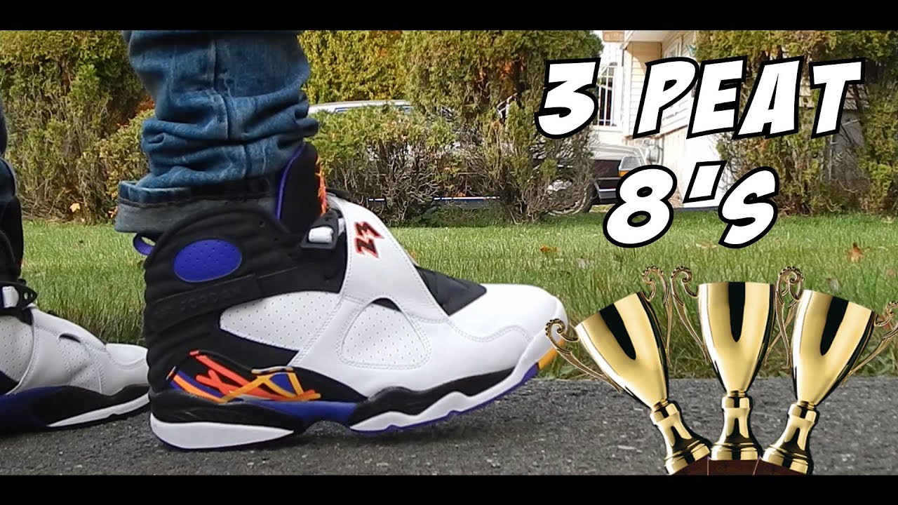 jordan 8 three peat on feet