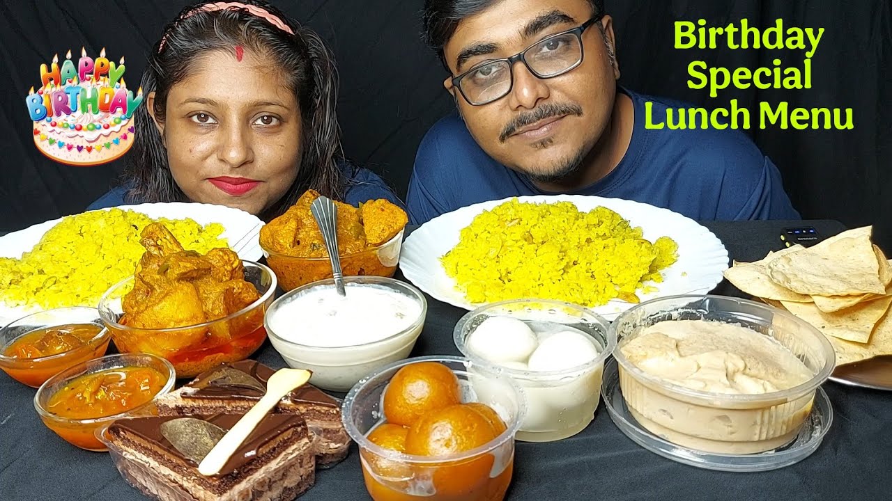 Eating Show-Basanti Polao,Chicken Kosha, Fruit Chatney,Papad, Bengali Sweets,Misti Doi,Payes,Pastry