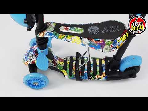Самокат 5в1 для дітей Best Scooter з підсвічуванням коліс регульоване сидіння та ручка батьківського контролю, видео 1