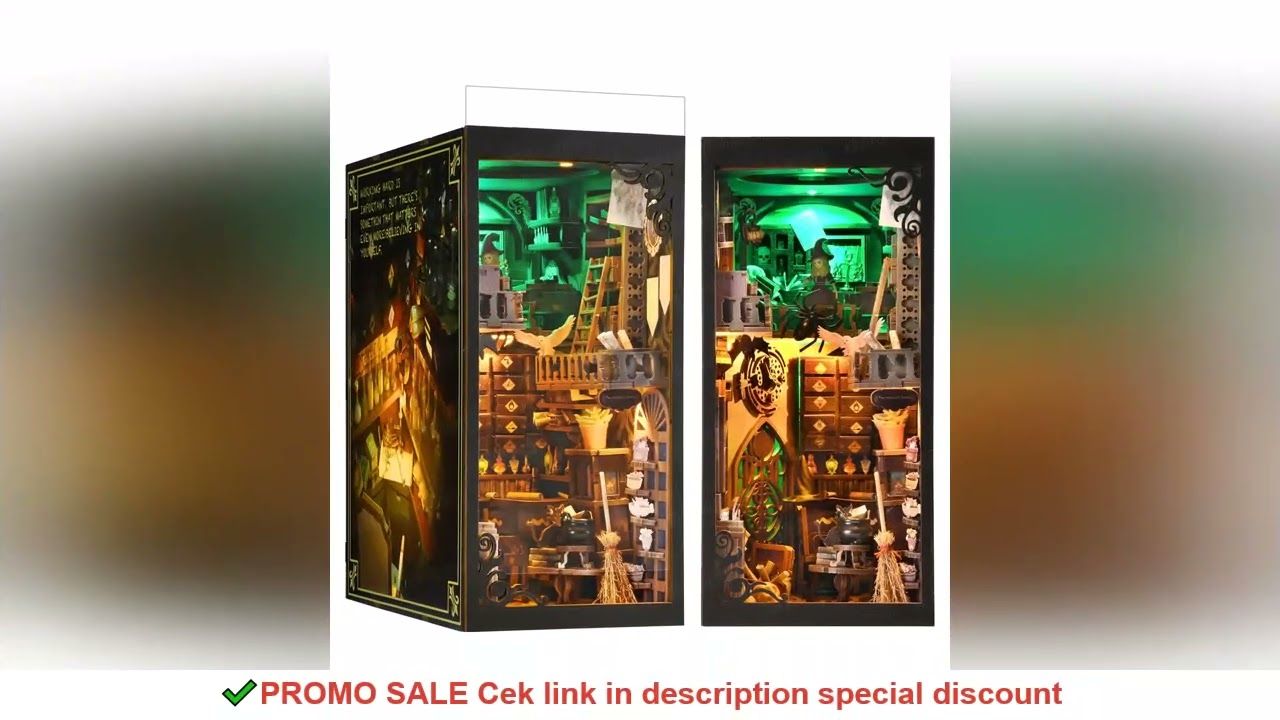 Book Nook Kit Wizard Miniatures DIY Wooden Puzzle Bookshelf Insert Decor Dollhouse Model Bookend Bui