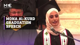 Palestinian activist Mona al-Kurd delivers a speech during her graduation ceremony