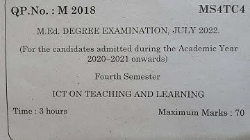 TNTEU M.Ed IV-SEMESTER: ICT ON TEACHING AND LEARNING QUESTION PAPER 2022