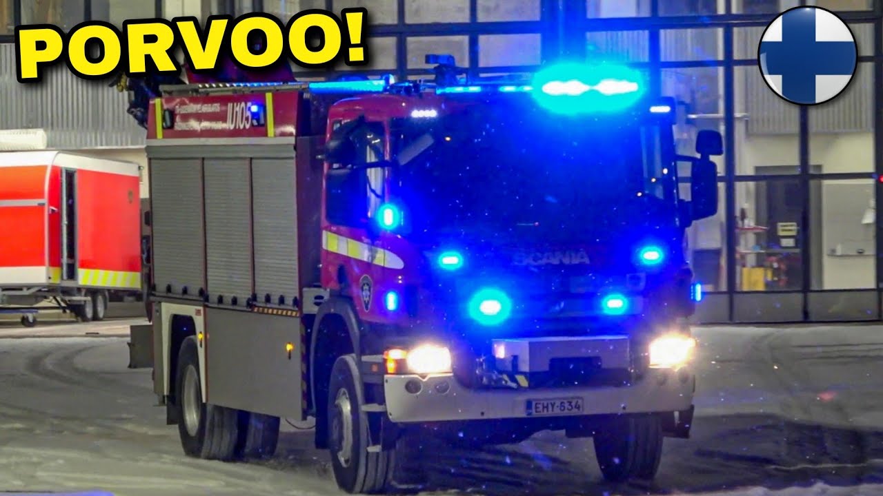 [PORVOO] Fire Trucks & Ambulance Responding to Traffic Accident With Lights & Sirens!