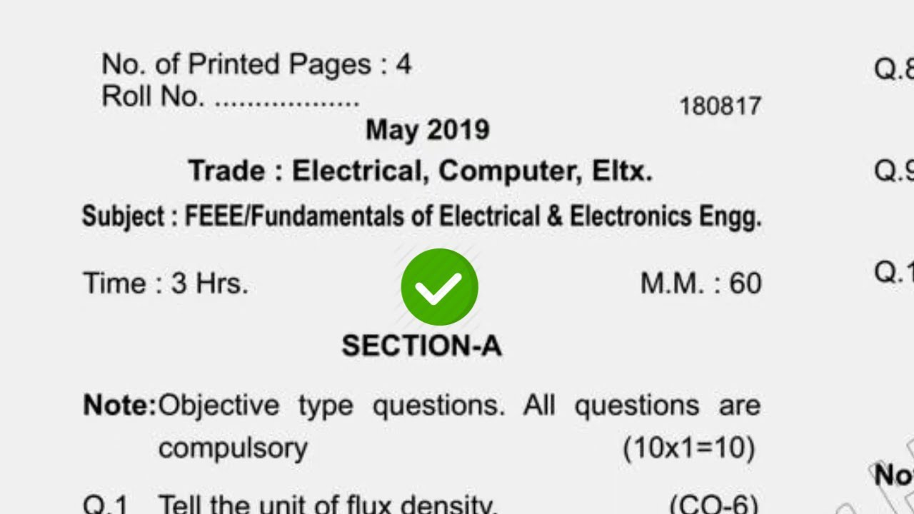 HSBTE Diploma 1st Year FEE Question Paper May 2019 YouTube