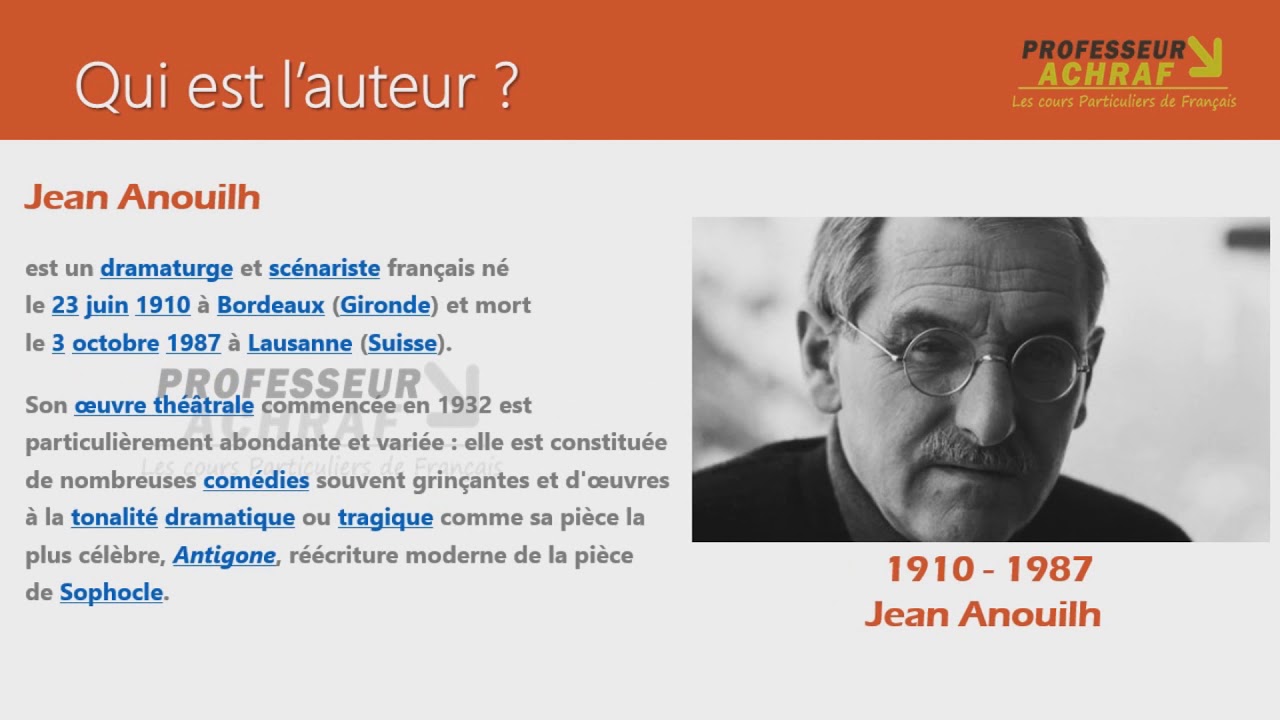 Antigone Biographie de Jean Anouilh (PROF ACHRAF) YouTube
