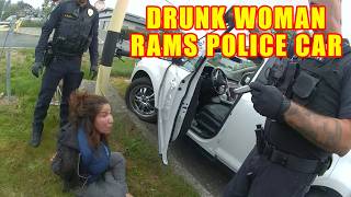 Drunk Crazy Woman Rams Police Car at the US/Canadian Border