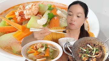 Cơm quê cá lóc kho tiêu và canh bầu nấu với tôm vlog452