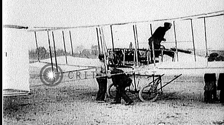 Henri Farman's flying machine in flight over France HD Stock Footage