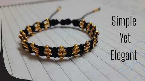 Beaded BraceletTutorial| Macrame Black Thread Bracelet With Golden Beads ✨️ |
