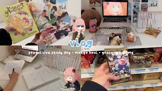 productive study day, manga haul, taking notes, japanese grocery, anime | vlog