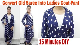 Convert Old Saree Into Coat Collar Jacket & Pant/Palazzo Sets/Reuse Saree/ladies pant coat/visha g