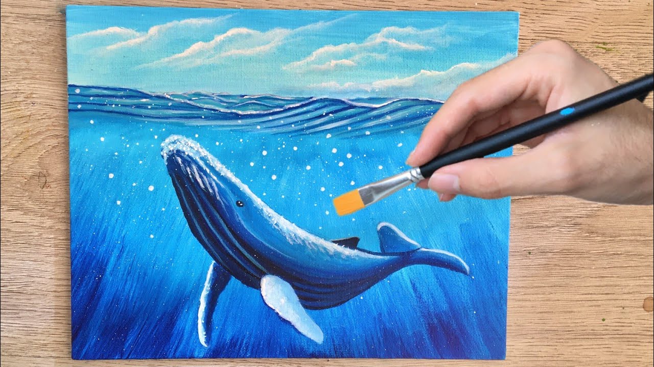 Aprende a pintar una ballena en el mar | Pintura Acrílica para principiantes 