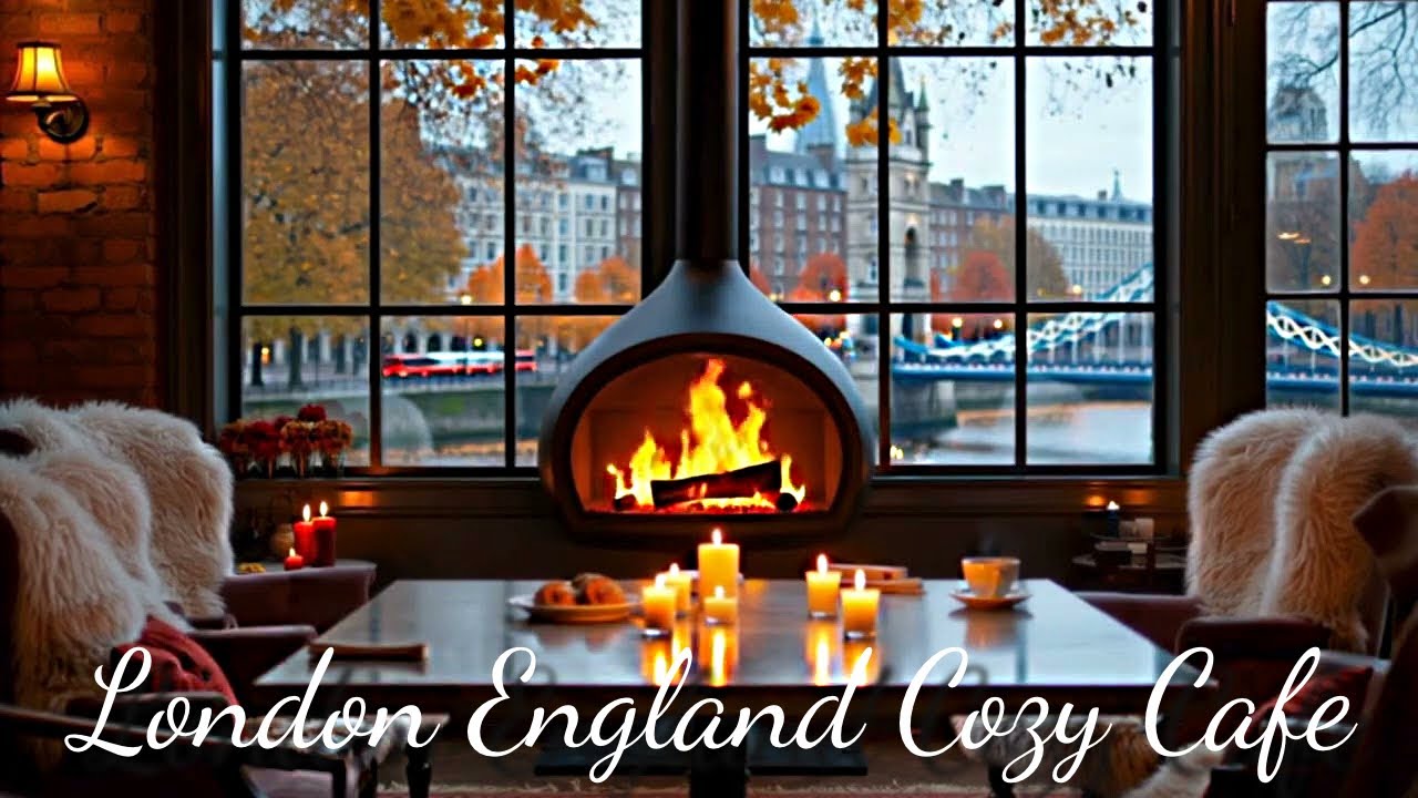 🇬🇧☕️Cozy & Posh London, England Cafe Ambience | Flickering Crackling Fireplace🔥Relax | Study📚🧘‍♀️💂