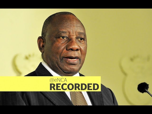 President Cyril Ramaphosa speaks to protesters at World Economic Forum