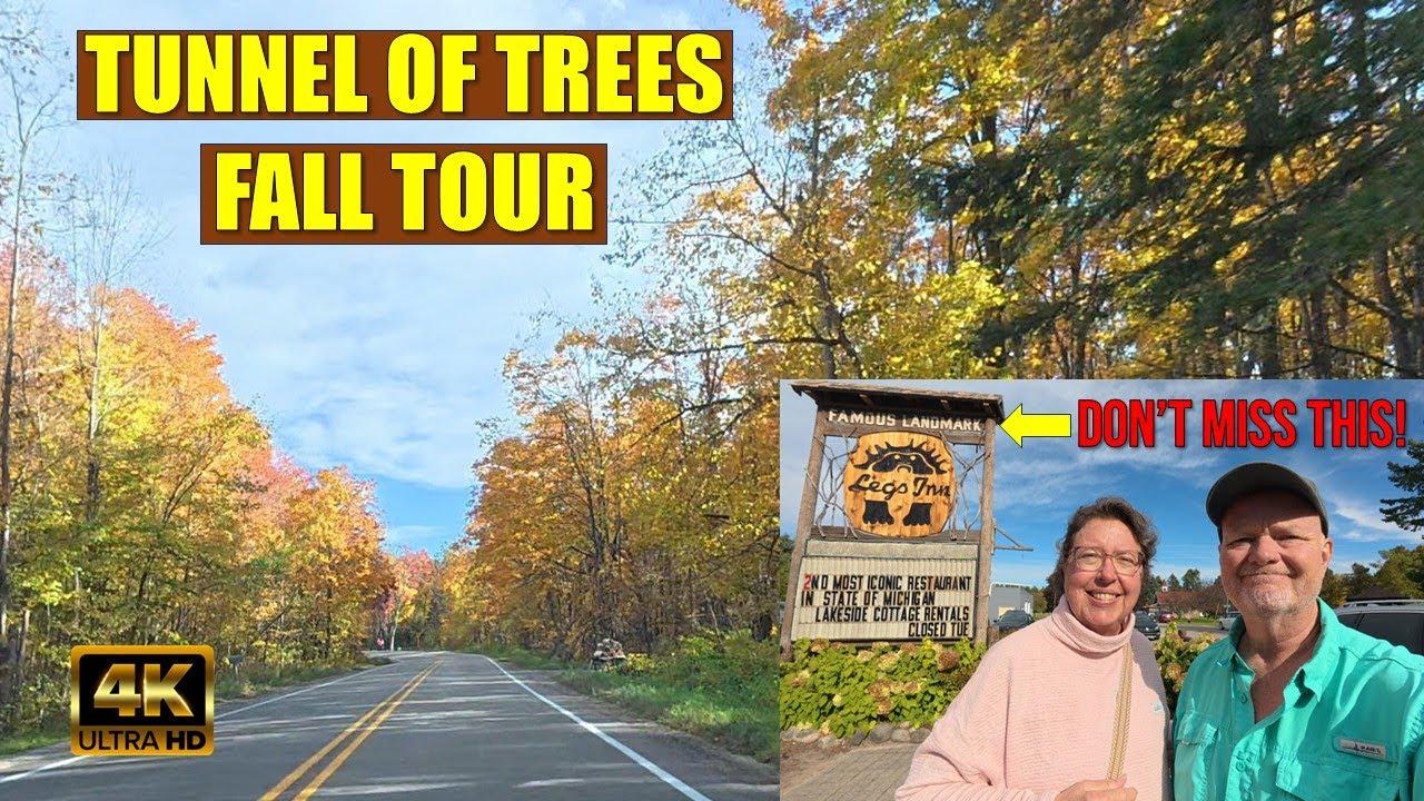 Туннель деревьев в Мичигане в 4K — потрясающая поездка в осенних красках + обед в Leggs Inn и Пет...