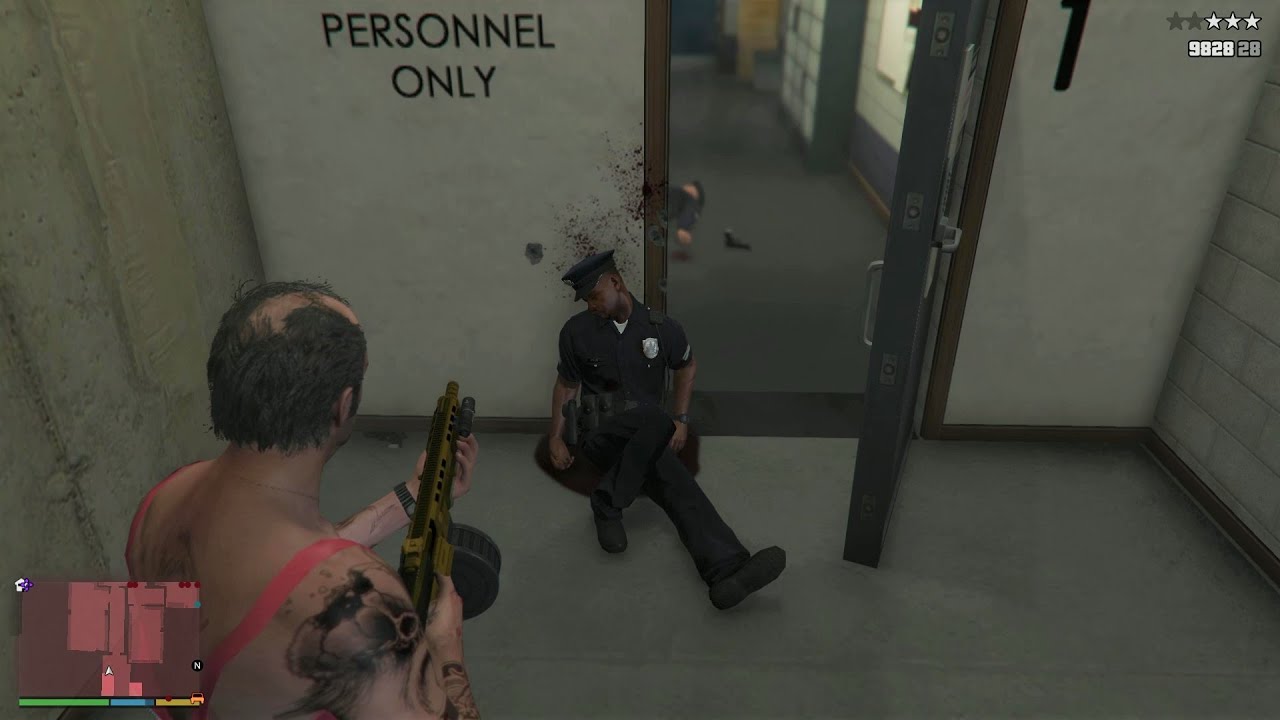 GTA 5, Trevor Police Station Massacre, 5 Star Escape - YouTube