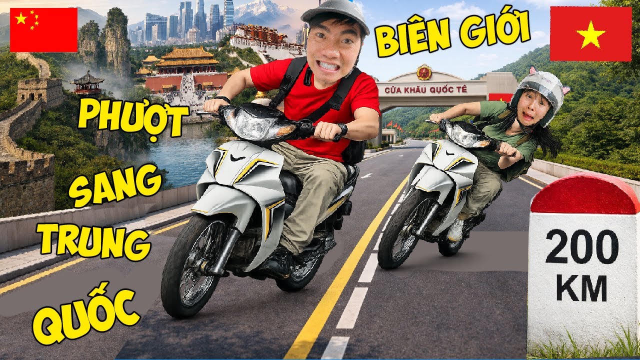 Thái Chuối Thử Thách 24H Đi Phượt Ra Nước Ngoài Bằng Xe Máy - Ăn Mì Cay Trung Quốc Siêu To khổng Lồ