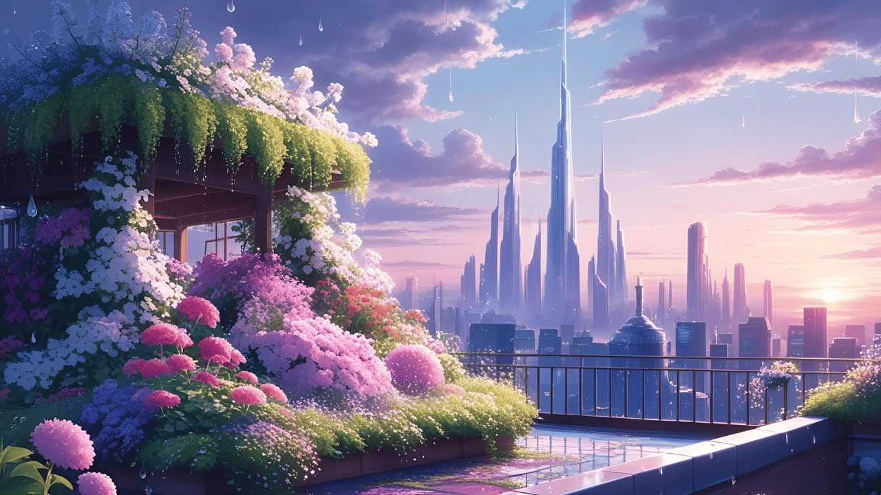 Rooftop Garden Neo-Veridia | Chill Lo-fi Beats Dawn