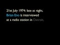 Brian Eno interviewed in 1974