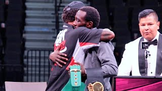 RESPECT! Terence Crawford embraces Errol Spence and gives his belts back after DOMINATING win