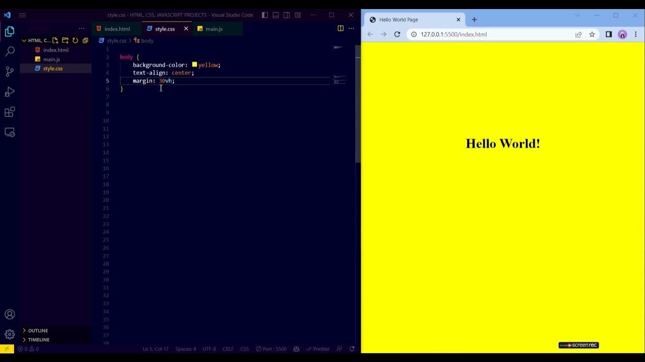 Hello World Program using HTML, CSS, JS in 5 minutes Hindi - YouTube