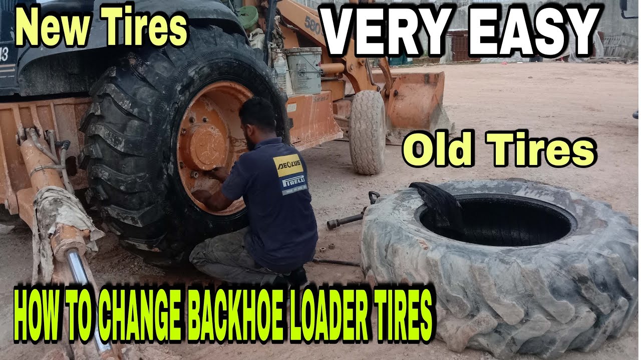 How to Change Backhoe Loader Heavy Equipment Tires - YouTube
