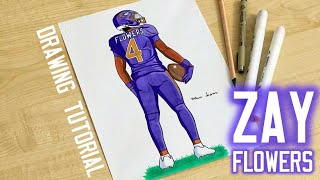 How to draw NFL player Zay Flowers / Baltimore Ravens