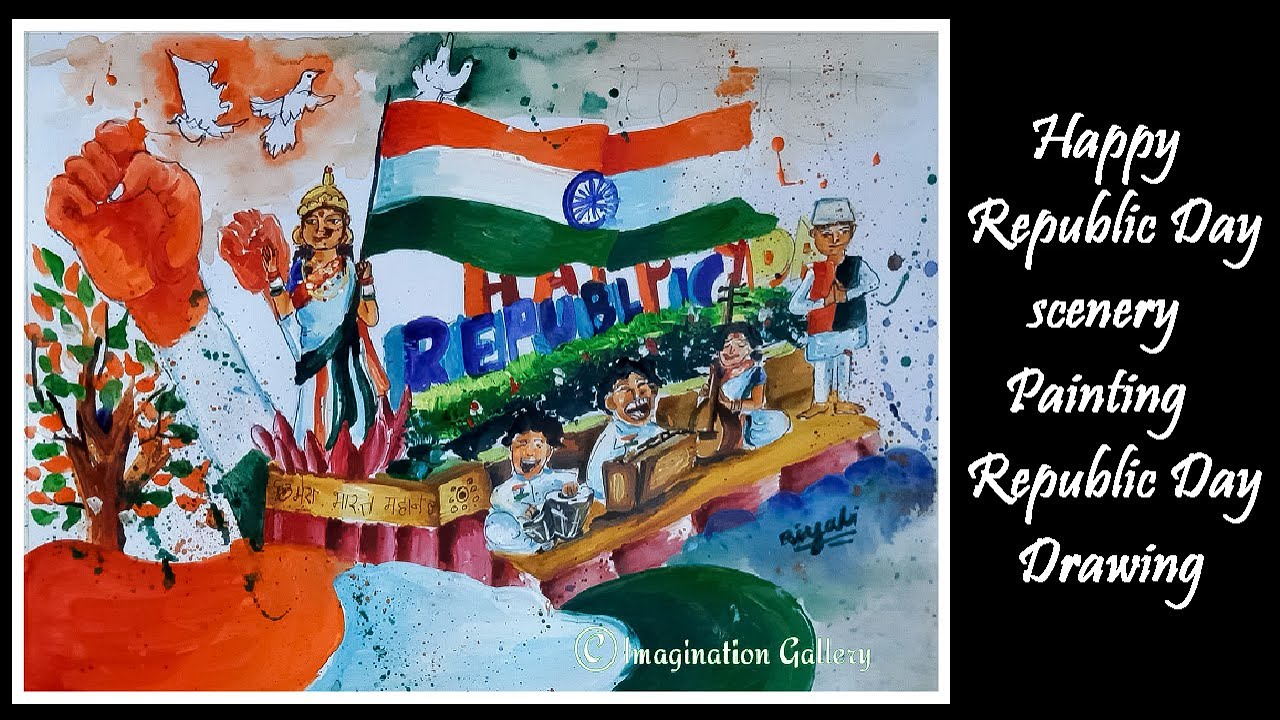 Happy Republic Day scenery Painting Republic Day Drawing YouTube