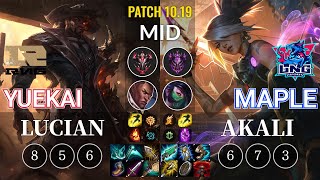 RNG yuekai Lucian vs LNG Maple Akali Mid - KR Patch 10.19