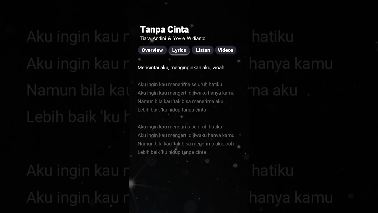 Tanpa Cinta - Tiara Andini & Yovie Widianto #tiaraandini #tanpacinta #lirik