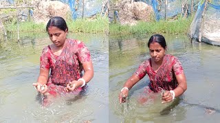 Beautiful girl Hand fishing - best fish catching with a hand by village pond - @nodifishingbd9721
