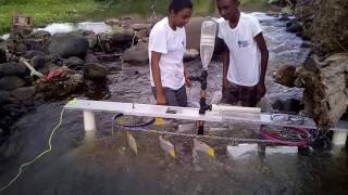 Engineers without borders NZ. Prototype linear turbine testing Fiji 25 July 2017
