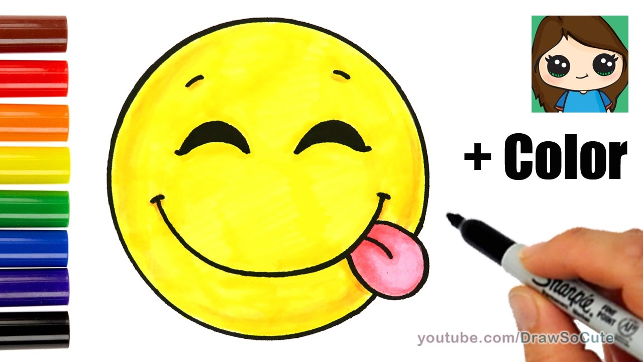 How to Draw a Silly Happy Face Emoji with Coloring Easy - YouTube