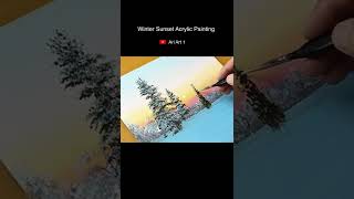 Winter Sunset Acrylic painting #shorts