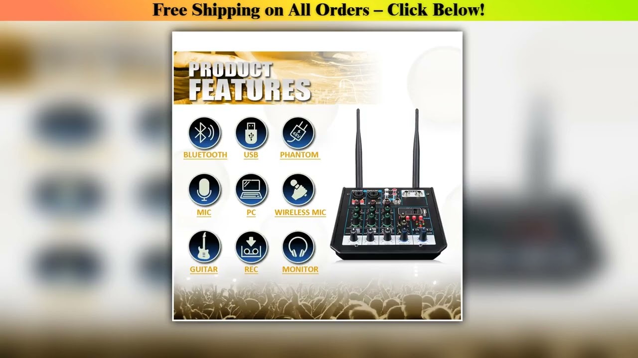 4 Channel Audio dj Mixer Console with Bluetooth Mixer UHF Wireless Microphone for Home Karaoke