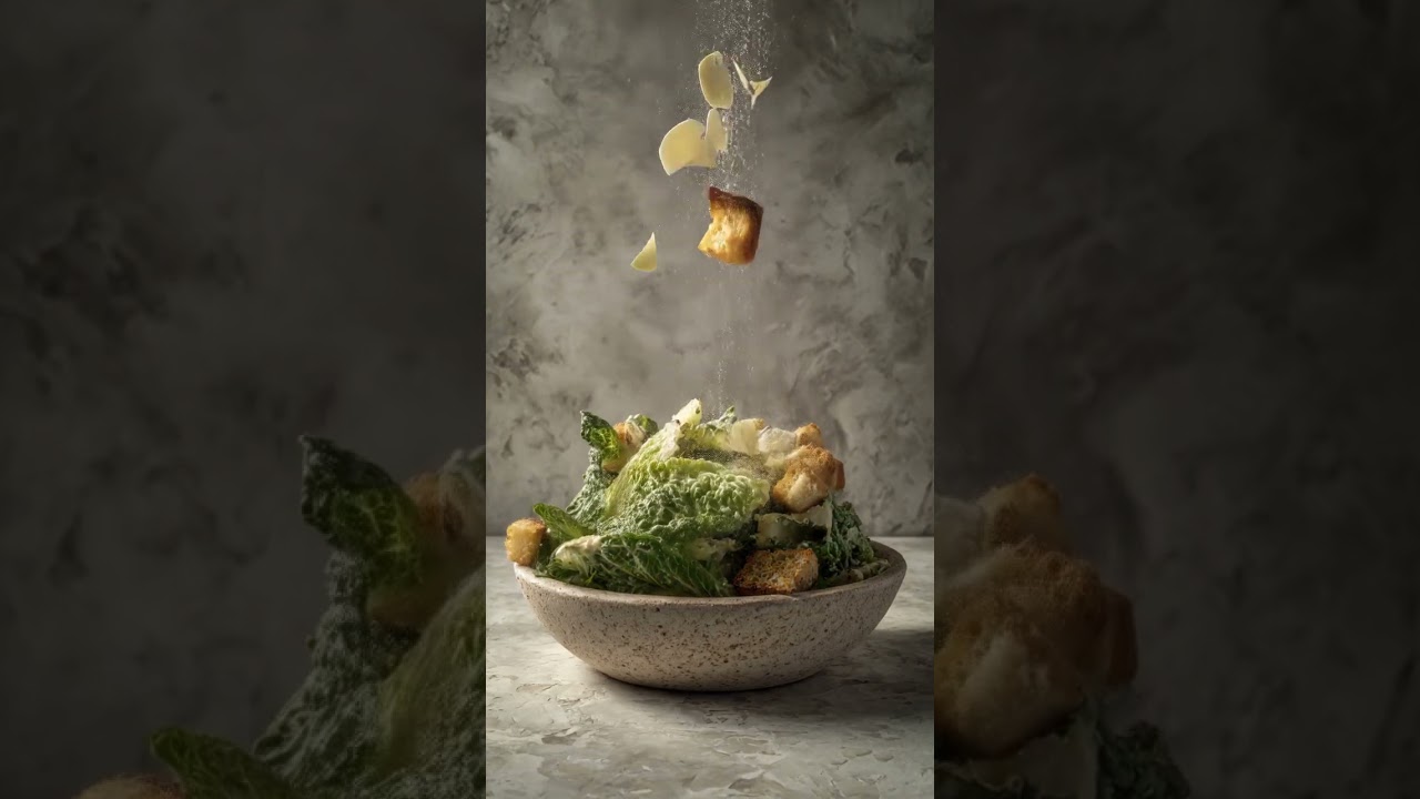"Caesar Salad in Motion: A Burst of Freshness!" 