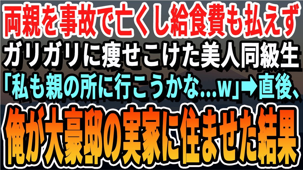 【感動する話】両親を事故で亡くし給食も食べれずガリガリな美人同級生「なんで私だけ...」直後、俺が大豪邸の実家に招待すると15年後、驚きの結末に