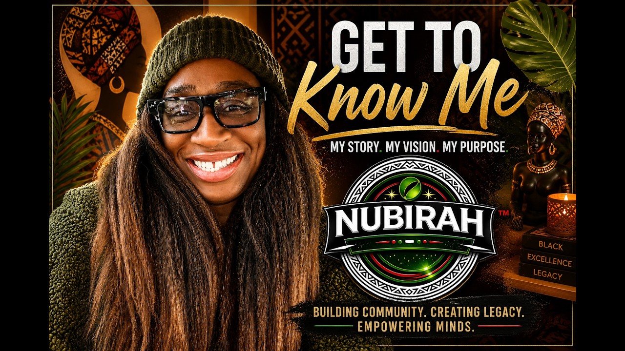 Smiling portNubirahLove, sharing her personal story, entrepreneurial journey, and vision for Nubirah LLC. The image represents personal growth, empowerment, community building, and creating a legacy through business and purpose-driven living.