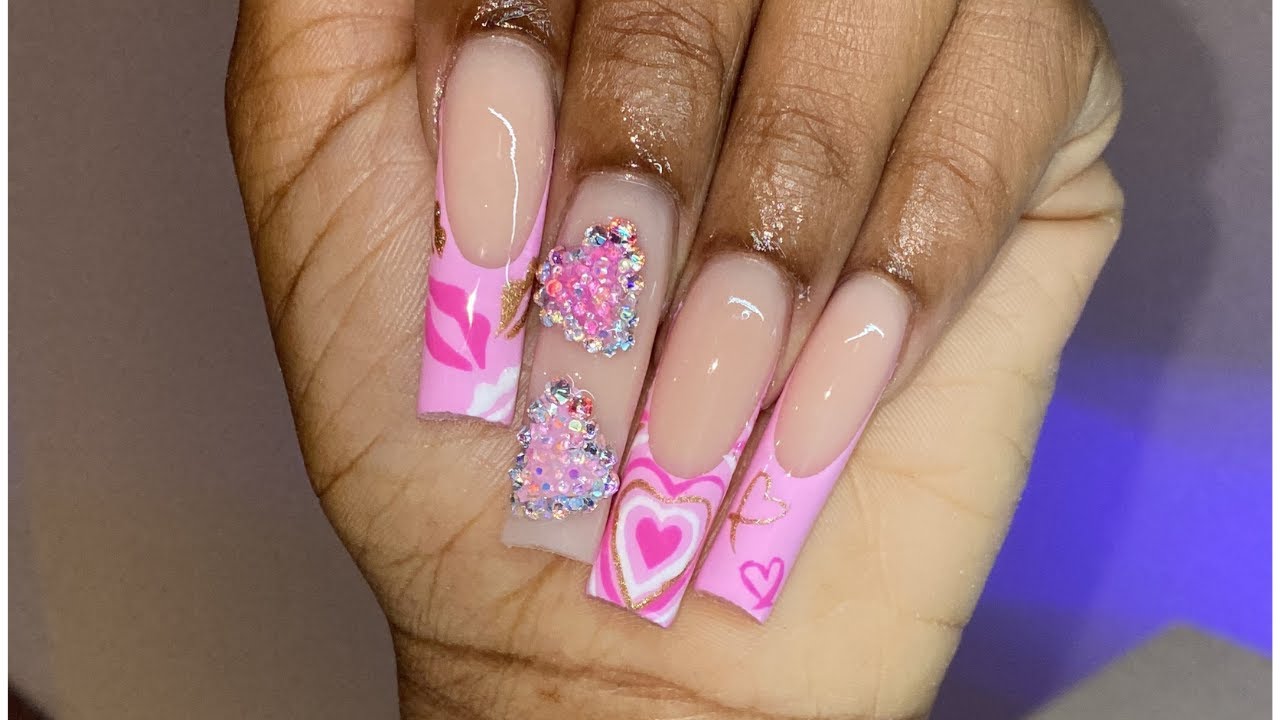 Pink Bling Valentine's Day Inspo Nails