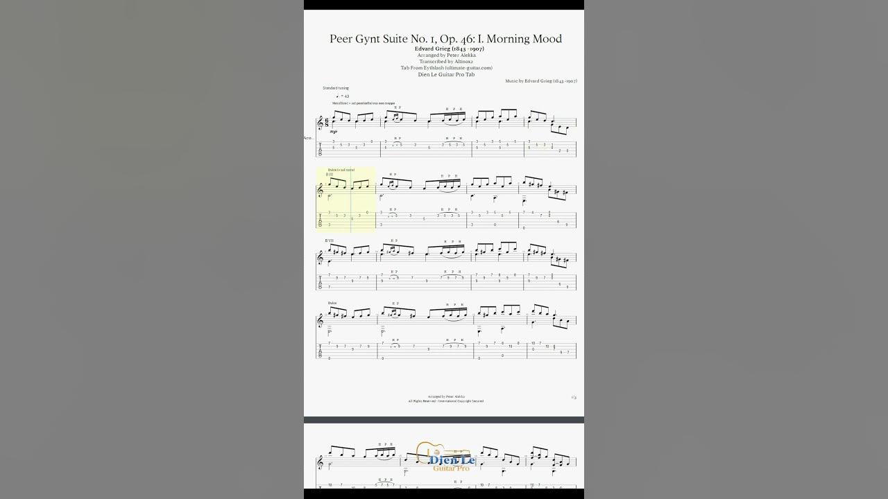 (E. Grieg) Peer Gynt Suite No. 1, Op. 46, I. Morning Mood - for Classical Guitar