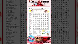 Ice Cream Word Search-Find CHERRIES #wordsearch #wordgames #quiz #puzzlegame #icecream #cone
