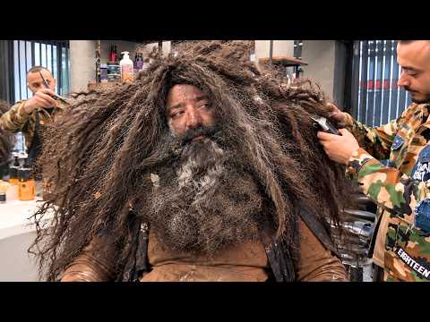 HIS HAIR & BEARD WERE OUT OF CONTROL! 😱 Homeless Man Transformation