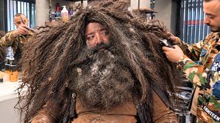 HIS HAIR & BEARD WERE OUT OF CONTROL! 😱 Homeless Man Transformation