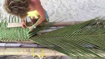 Weaving a palm frond by hand