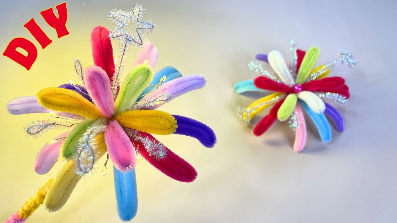 Cách Làm Bông Pháo Hoa 10 Màu Bằng Kẽm Nhung ✨DIY Pipe Cleaner Fireworks – 10 Color Craft Tutorial